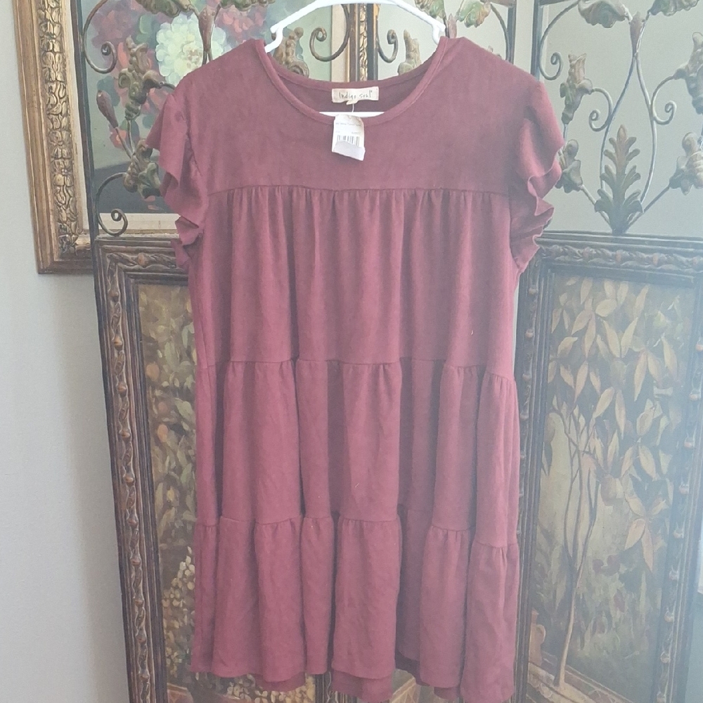 indigo soul Wine Tiered Ruffle Dress